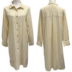 Fin & Vince Butter Yellow Stripe Button Front Shirt Dress French Country‎ Small